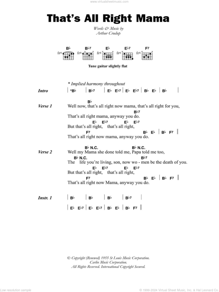 That's All Right Mama sheet music for guitar (chords) by Arthur Crudup, intermediate skill level