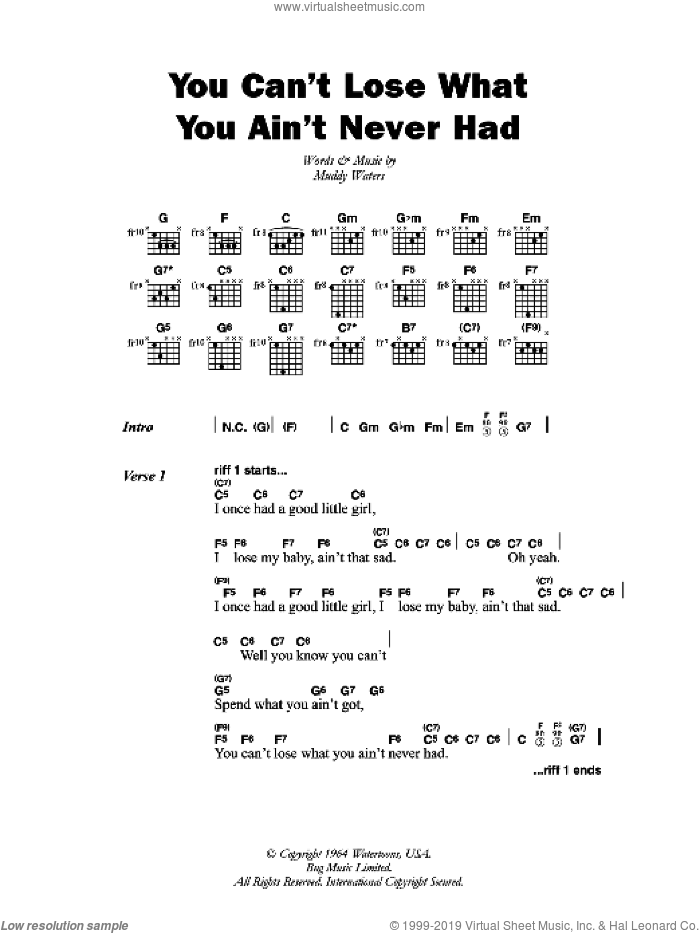 You Can't Lose What You Ain't Never Had sheet music for guitar (chords) by Muddy Waters, intermediate skill level