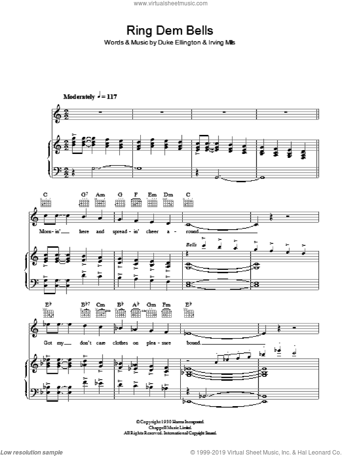 Ring Dem Bells sheet music for voice, piano or guitar by Duke Ellington and Irving Mills, intermediate skill level