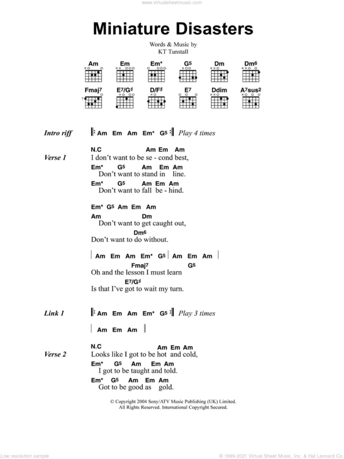 Miniature Disasters sheet music for guitar (chords) by KT Tunstall, intermediate skill level