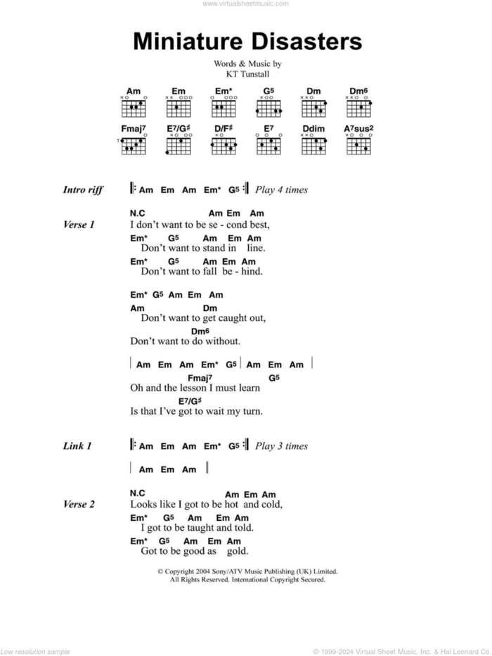 Miniature Disasters sheet music for guitar (chords) by KT Tunstall, intermediate skill level