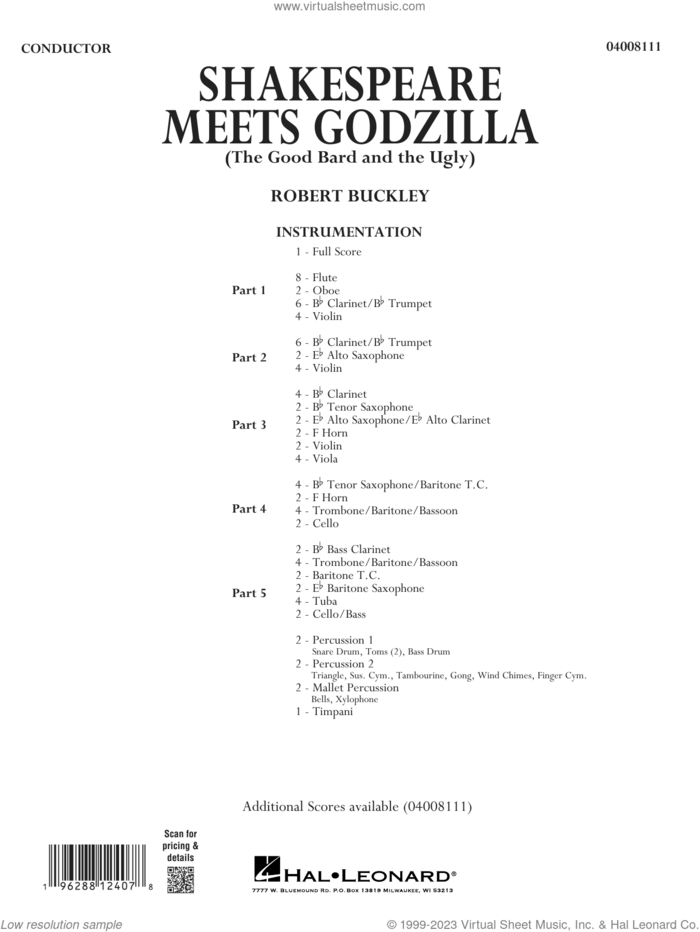 Shakespeare Meets Godzilla (The Good Bard and the Ugly) (COMPLETE) sheet music for concert band by Robert Buckley, intermediate skill level
