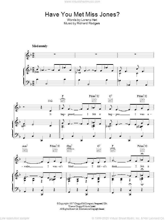 Have You Met Miss Jones? sheet music for voice, piano or guitar by Rodgers & Hart, Richard Rodgers and Lorenz Hart, intermediate skill level