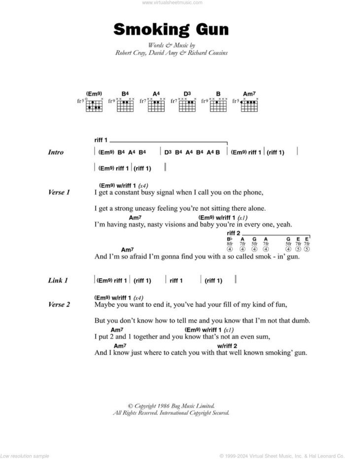 Smoking Gun sheet music for guitar (chords) by Robert Cray, David Amy and Richard Cousins, intermediate skill level