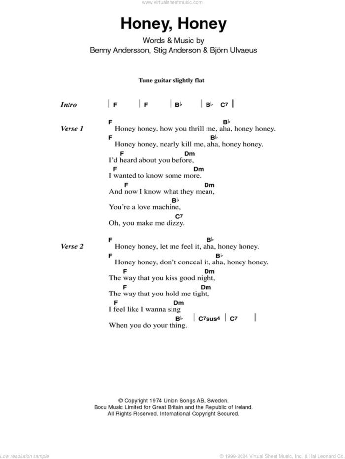 Honey, Honey sheet music for guitar (chords) by ABBA, Benny Andersson, Bjorn Ulvaeus, Miscellaneous and Stig Anderson, intermediate skill level