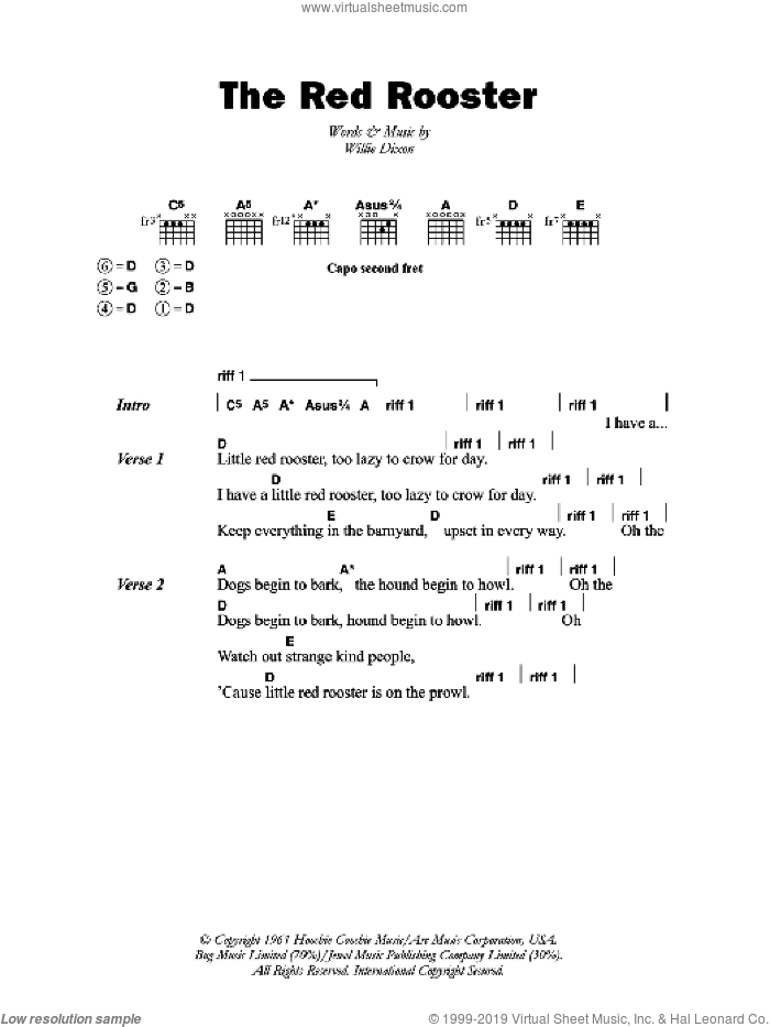 Little Red Rooster sheet music for guitar (chords) by The Rolling Stones and Willie Dixon, intermediate skill level