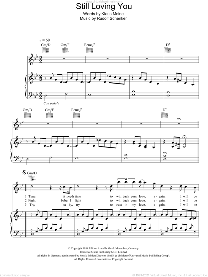 Still Loving You sheet music for voice, piano or guitar by Scorpions, Rudolf Schenker and Klaus Meine, intermediate skill level