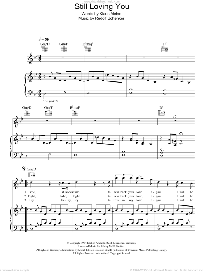 Still Loving You sheet music for voice, piano or guitar by Scorpions, Rudolf Schenker and Klaus Meine, intermediate skill level