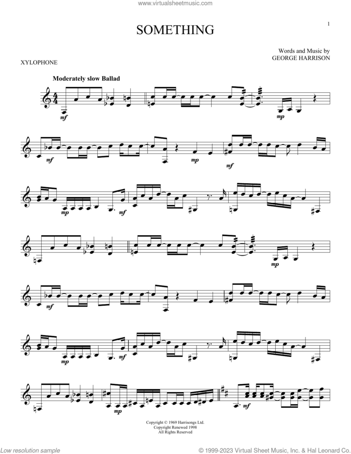 Something sheet music for Xylophone Solo (xilofone, xilofono, silofono) by The Beatles and George Harrison, intermediate skill level