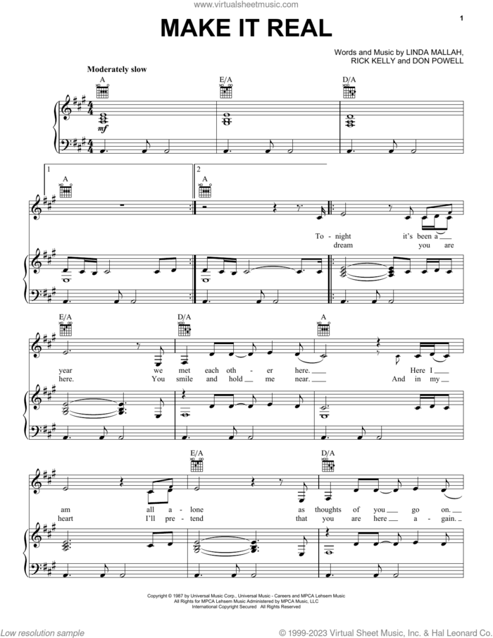 Make It Real sheet music for voice, piano or guitar by The Jets, Don Powell, Linda Mallah and Rick Kelly, intermediate skill level