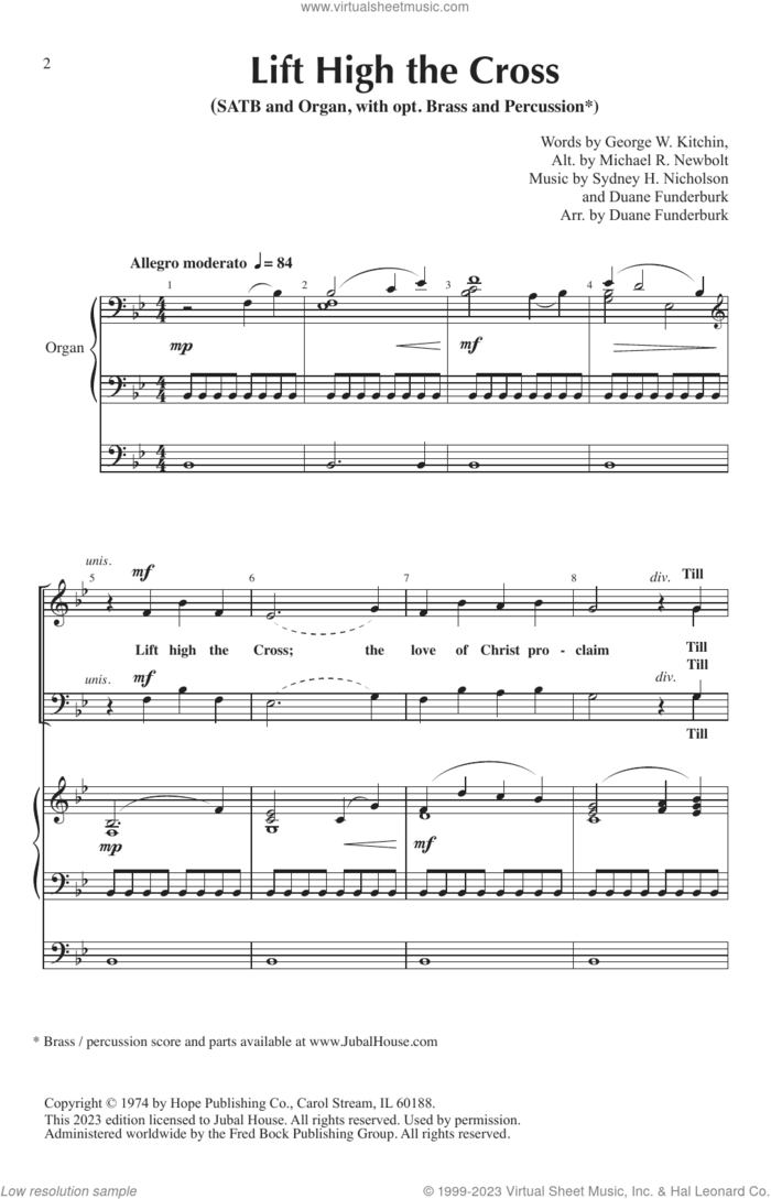 Lift High the Cross (arr. Duane Funderburk) sheet music for choir (SATB: soprano, alto, tenor, bass) by Sydney H. Nicholson, Duane Funderburk and George W. Kitchin, intermediate skill level