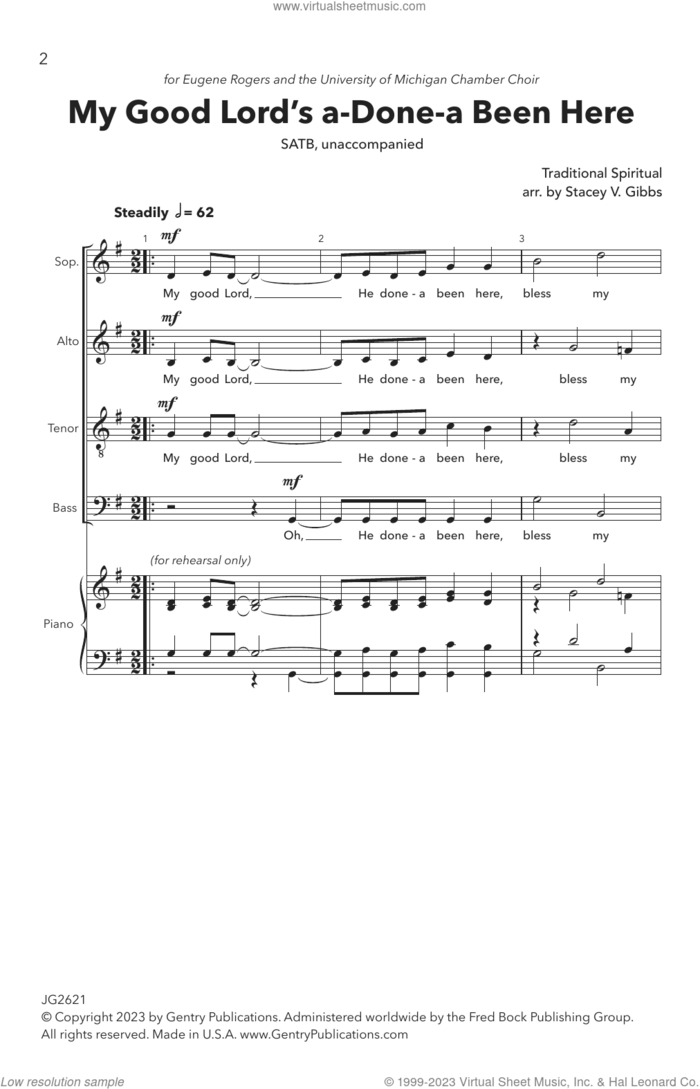 My Good Lord's a-Done-a Been Here (arr. Stacey V. Gibbs) sheet music for choir (SATB: soprano, alto, tenor, bass)  and Stacey V. Gibbs, intermediate skill level