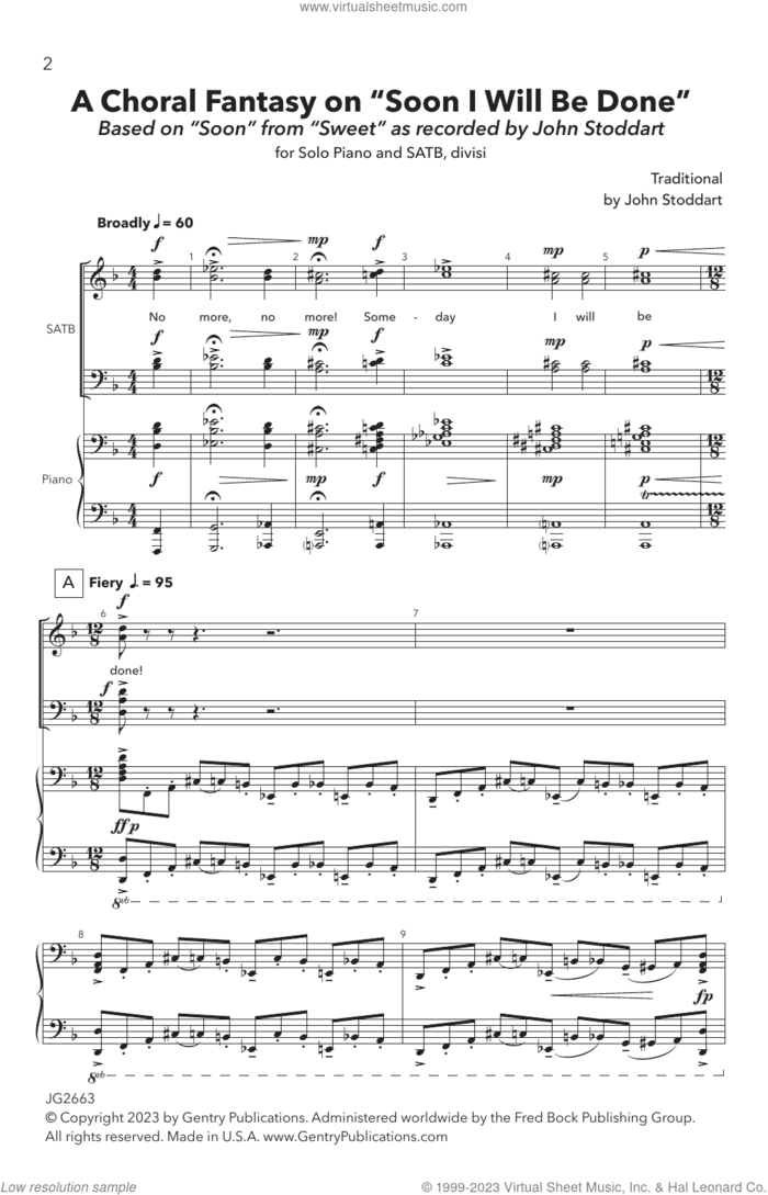 A Choral Fantasy on 'Soon I Will Be Done' (arr. John Stoddart) sheet music for choir (SATB Divisi)  and John Stoddart, intermediate skill level
