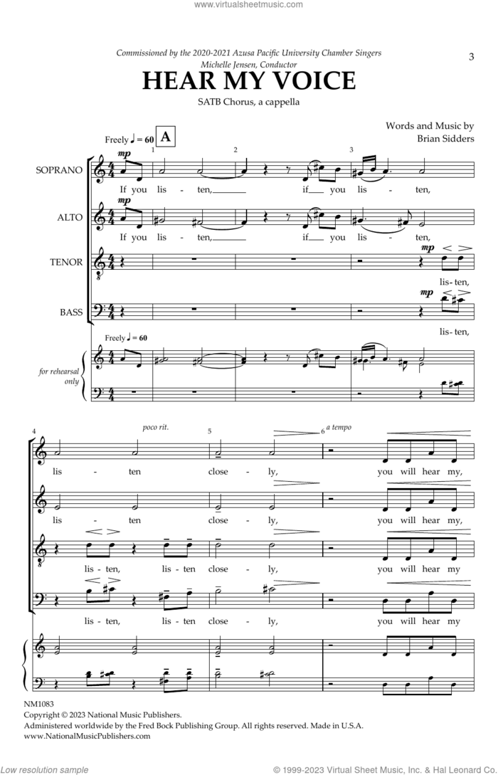 Hear My Voice sheet music for choir (SATB: soprano, alto, tenor, bass) by Brian Sidders, intermediate skill level