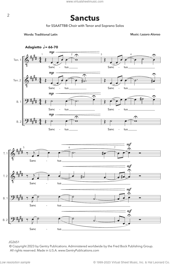 Sanctus sheet music for choir (SATB Divisi) by Lazaro Alonso, intermediate skill level