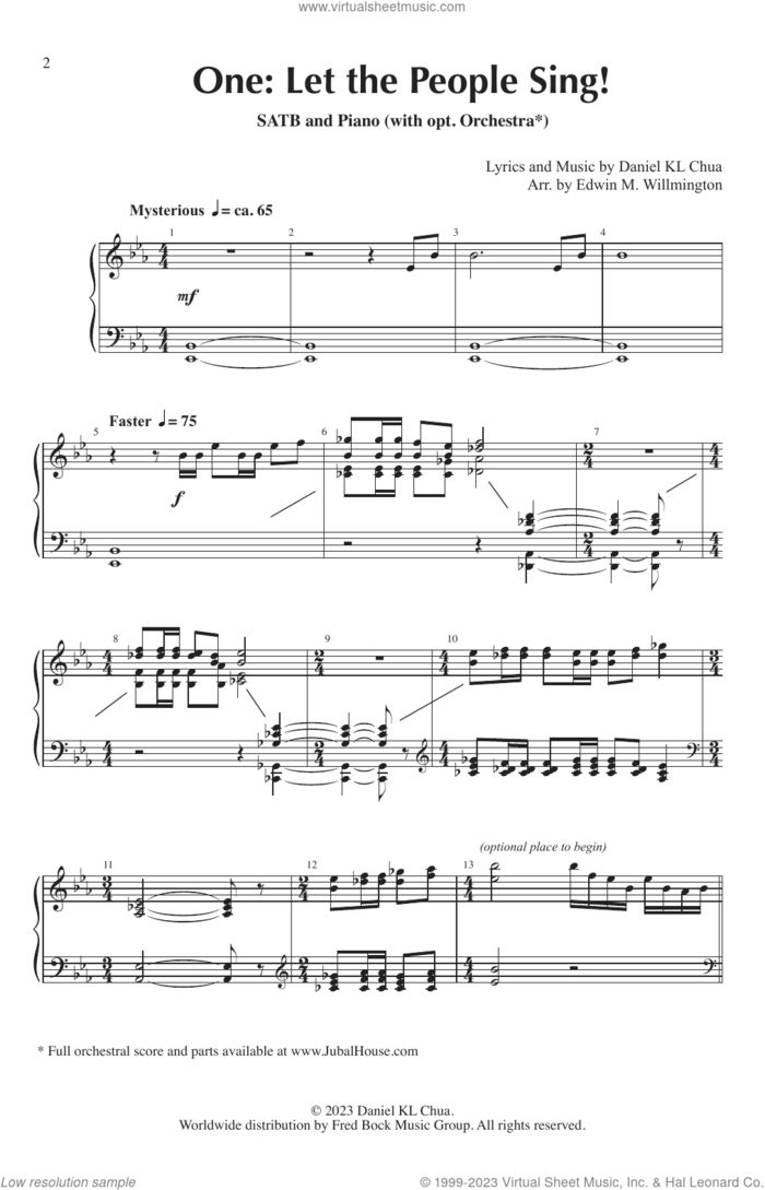 One: Let the People Sing (arr. Edwin M. Willmington) sheet music for choir (SATB: soprano, alto, tenor, bass) by Daniel KL Chua and Edwin M. Willmington, intermediate skill level