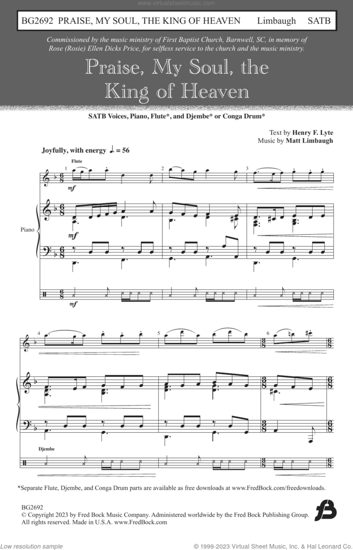 Praise, My Soul, the King of Heaven sheet music for choir (SATB: soprano, alto, tenor, bass) by Matt Limbaugh, intermediate skill level