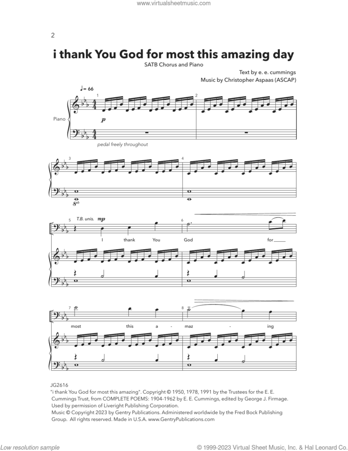 i thank You God for most this amazing day sheet music for choir (SATB Divisi) by Christopher Aspaas and E.E. Cummings, intermediate skill level