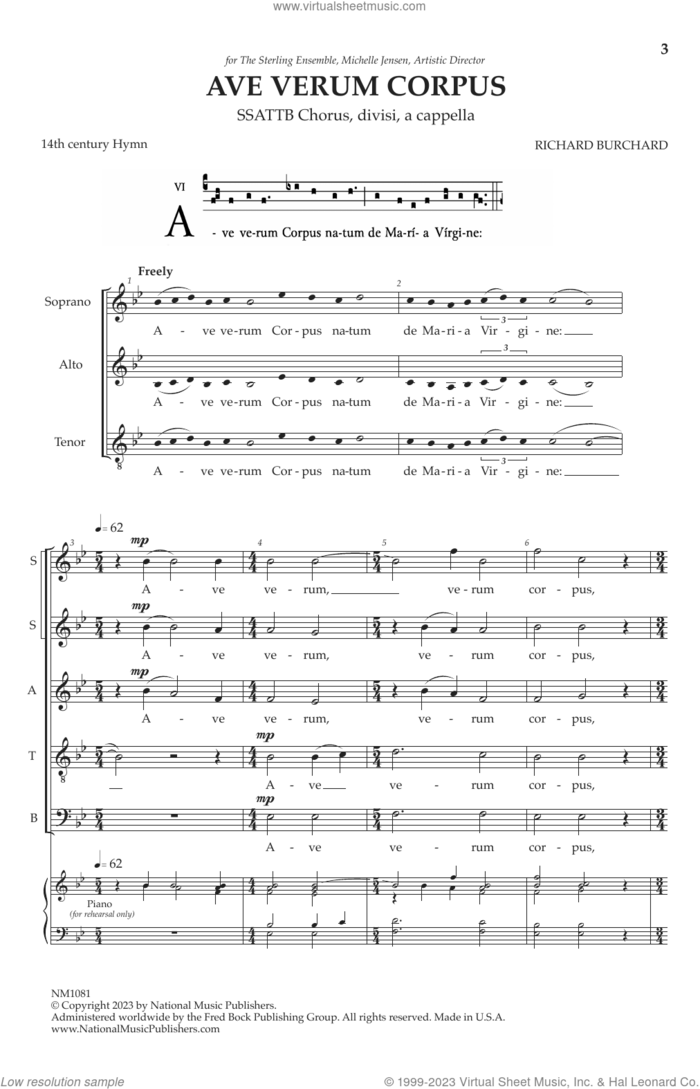 Ave Verum Corpus (Partner For O Magnum Mysterium) sheet music for choir (SSATTB) by Richard Burchard, intermediate skill level