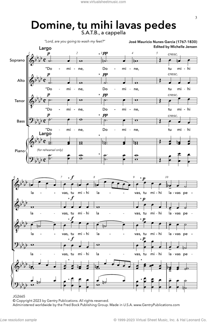 Domini Tu Mihi Lavas Pedes sheet music for choir (SATB: soprano, alto, tenor, bass) by José Mauricio Nunes Garcia and Michelle Jensen, intermediate skill level