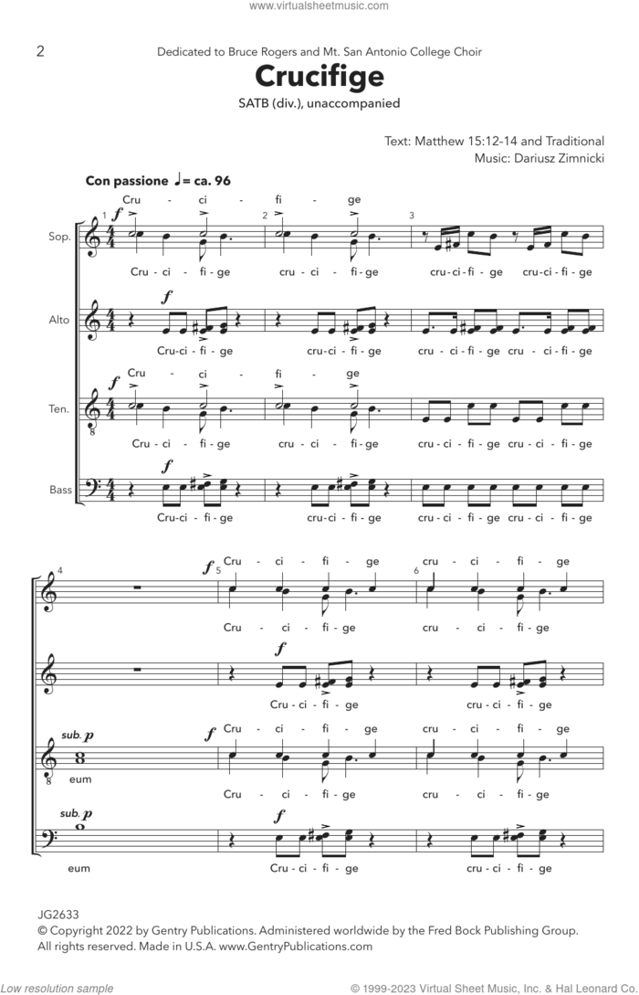 Crucifige sheet music for choir (SATB Divisi) by Dariusz Zimnicki, intermediate skill level