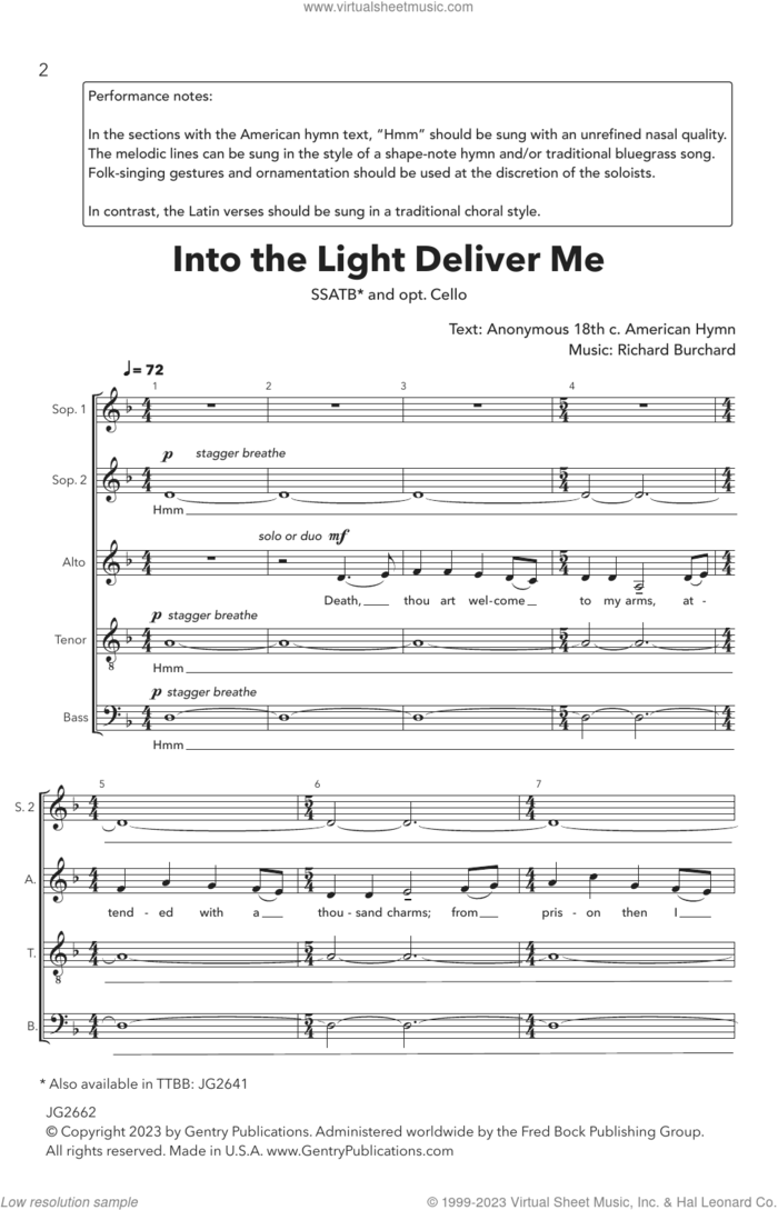 Into The Light, Deliver Me sheet music for choir (SSATB) by Richard Burchard, intermediate skill level