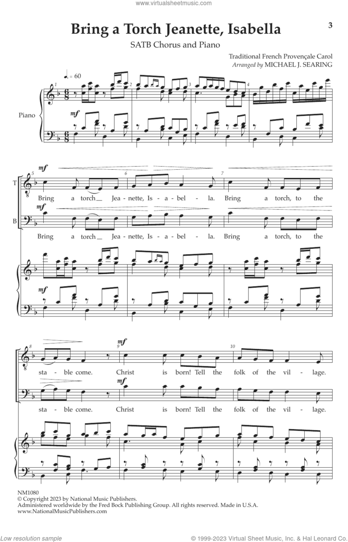 Bring a Torch, Jeanette, Isabella (arr. Michael J. Searing) sheet music for choir (SATB: soprano, alto, tenor, bass)  and Michael J. Searing, intermediate skill level