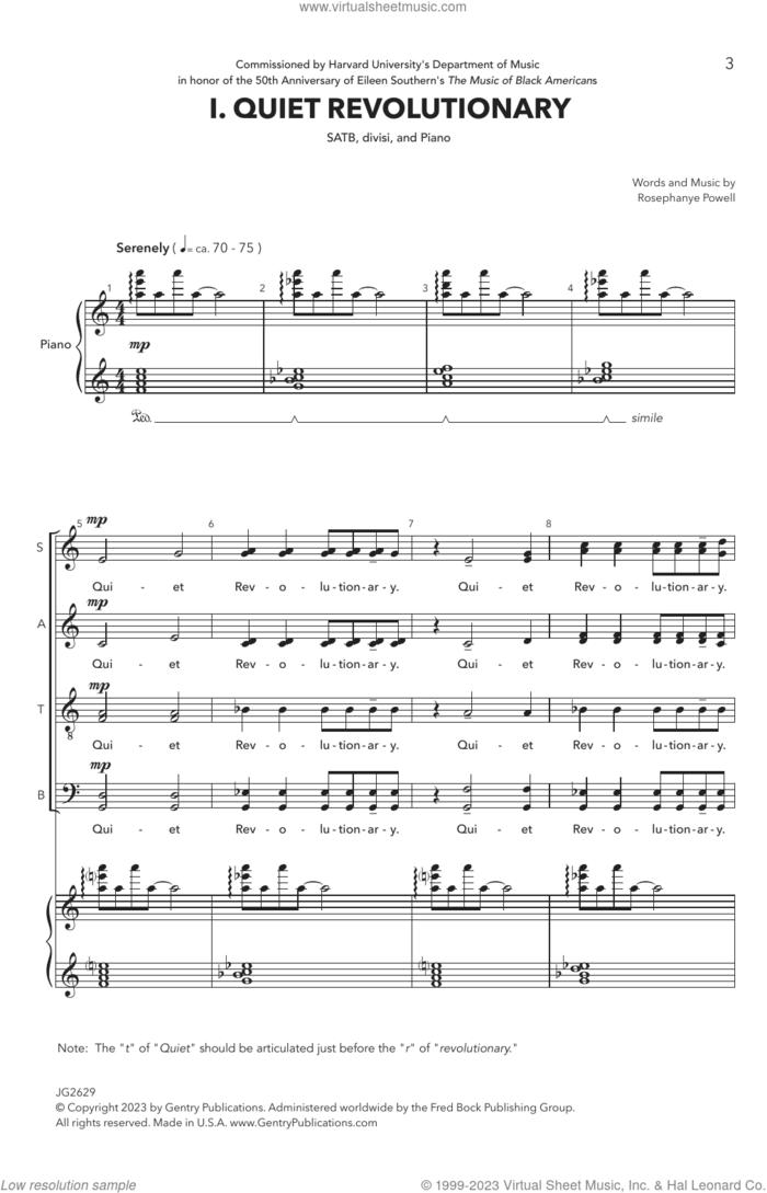 Quiet Revolutionary sheet music for choir (SATB Divisi) by Rosephanye Powell, intermediate skill level