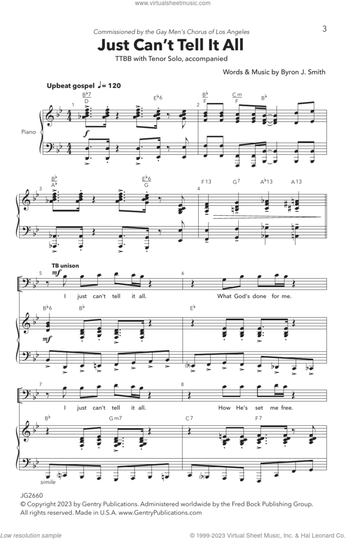 Just Can't Tell It All sheet music for choir (TTBB: tenor, bass) by Byron J. Smith, intermediate skill level