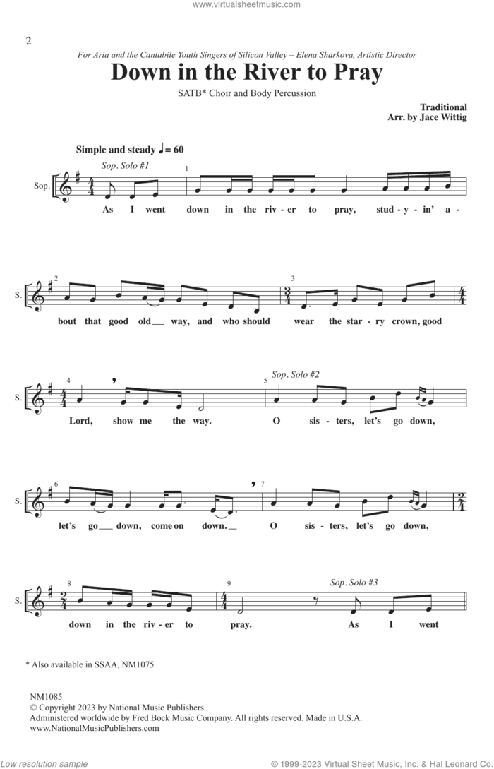 Down in the River to Pray sheet music for choir (SATB: soprano, alto, tenor, bass) by Jace Witting, intermediate skill level