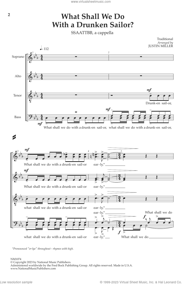 What Shall We Do With The Drunken Sailor? (arr. Justin Miller) sheet music for choir (SSAATTBB)  and Justin Miller, intermediate skill level