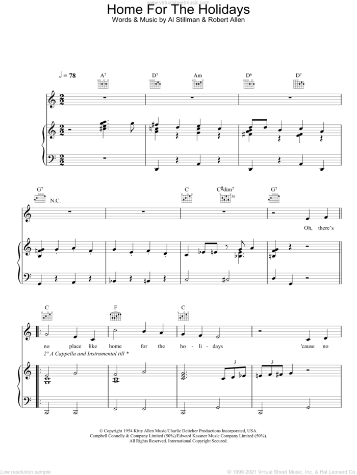 (There's No Place Like) Home For The Holidays sheet music for voice, piano or guitar by Perry Como, Al Stillman and Robert Allen, intermediate skill level