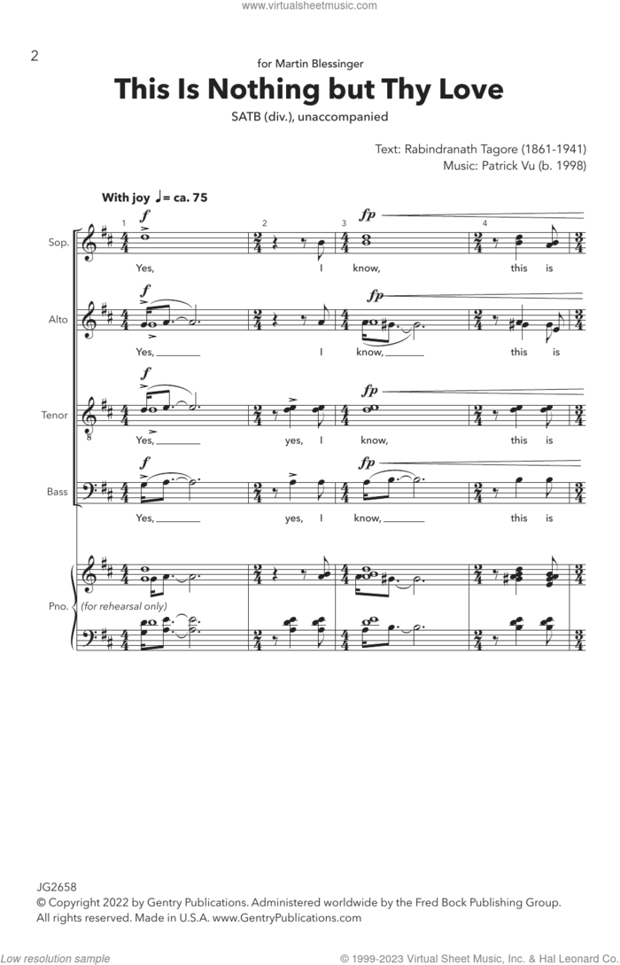 This Is Nothing But Thy Love sheet music for choir (SATB Divisi) by Patrick Vu and Rabindranath Tagore, intermediate skill level