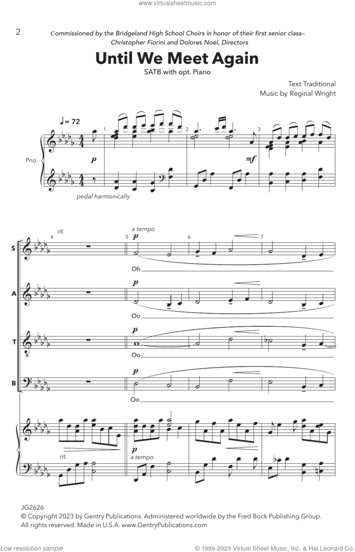 Until We Meet Again sheet music for choir (SATB: soprano, alto, tenor, bass) by Reginal Wright, intermediate skill level