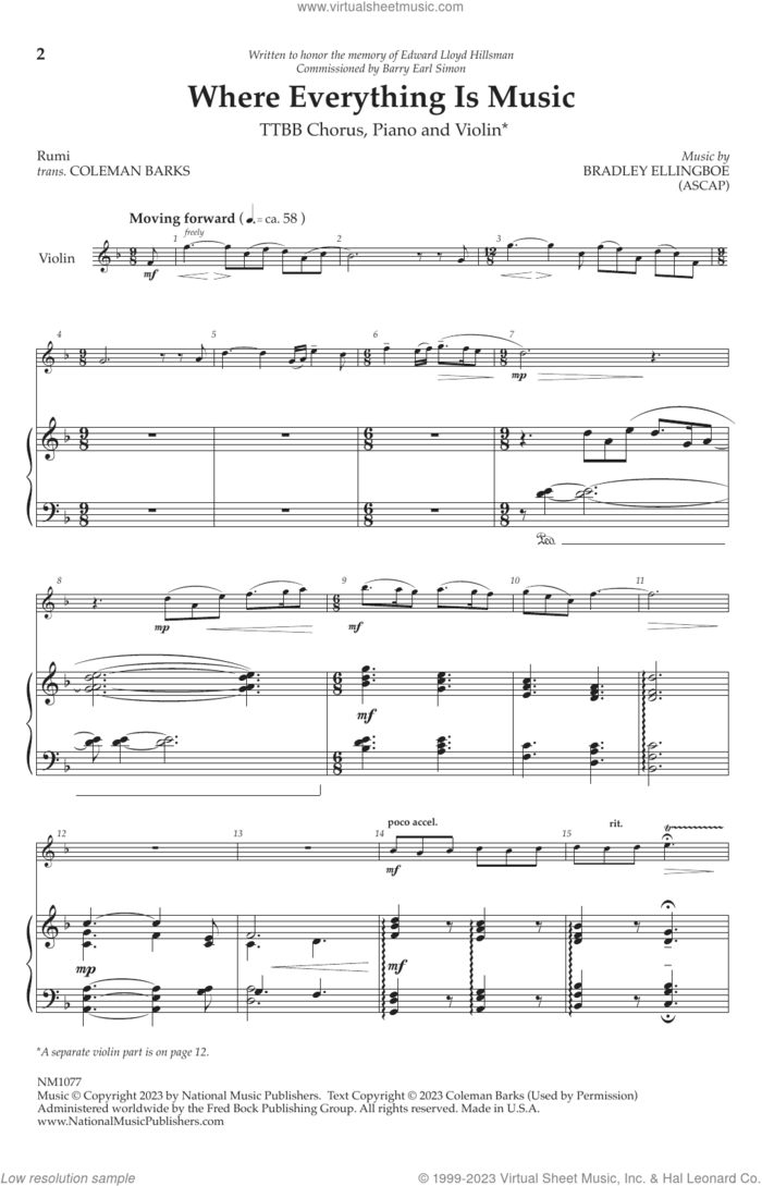 Where Everything Is Music sheet music for choir (TTBB: tenor, bass) by Bradley Ellingboe, intermediate skill level