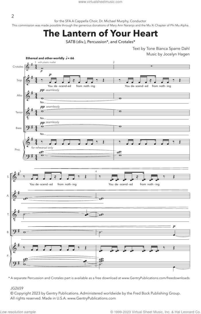 The Lantern Of Your Heart sheet music for choir (SATB: soprano, alto, tenor, bass) by Jocelyn Hagen and Tone Bianca Sparre Dahl, intermediate skill level