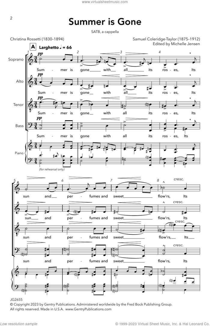 Summer Is Gone sheet music for choir (SATB: soprano, alto, tenor, bass) by Samuel Coleridge-Taylor and Christina Rossetti, intermediate skill level