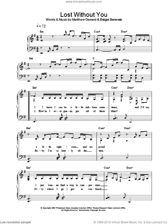 Lost Without You, (intermediate) sheet music for piano solo by Delta Goodrem, intermediate skill level