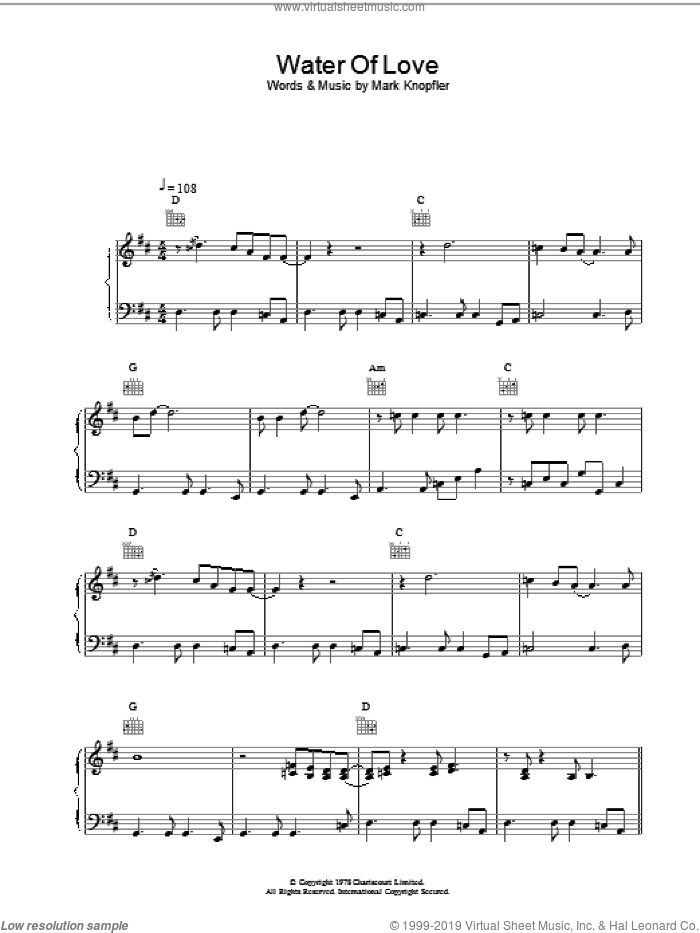 Water of Love sheet music for voice, piano or guitar by Dire Straits, intermediate skill level