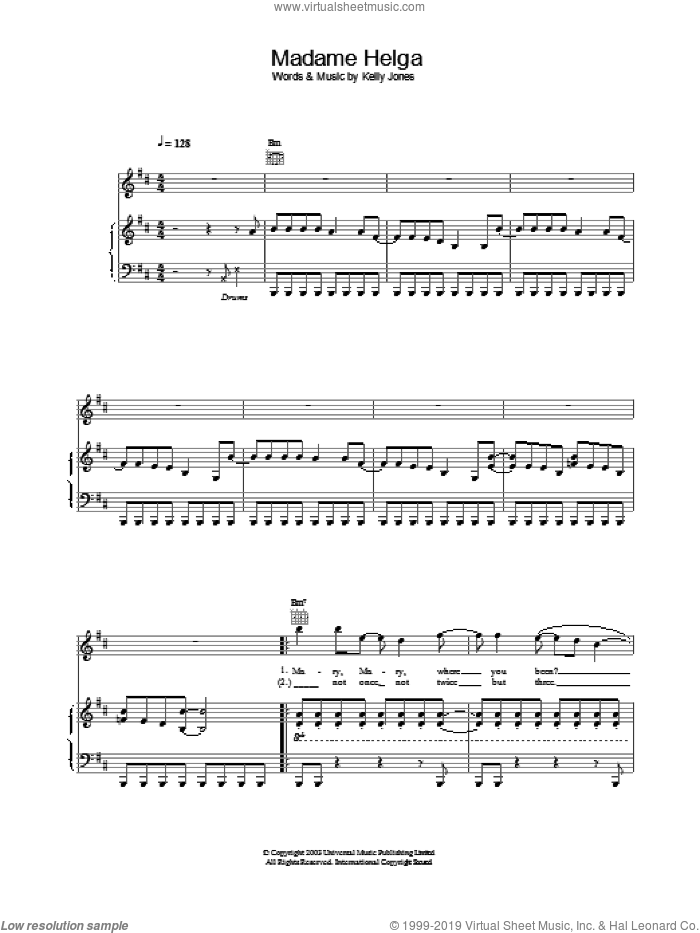 Madame Helga sheet music for voice, piano or guitar by Stereophonics, intermediate skill level