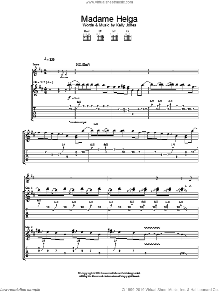 Madame Helga sheet music for guitar (tablature) by Stereophonics, intermediate skill level