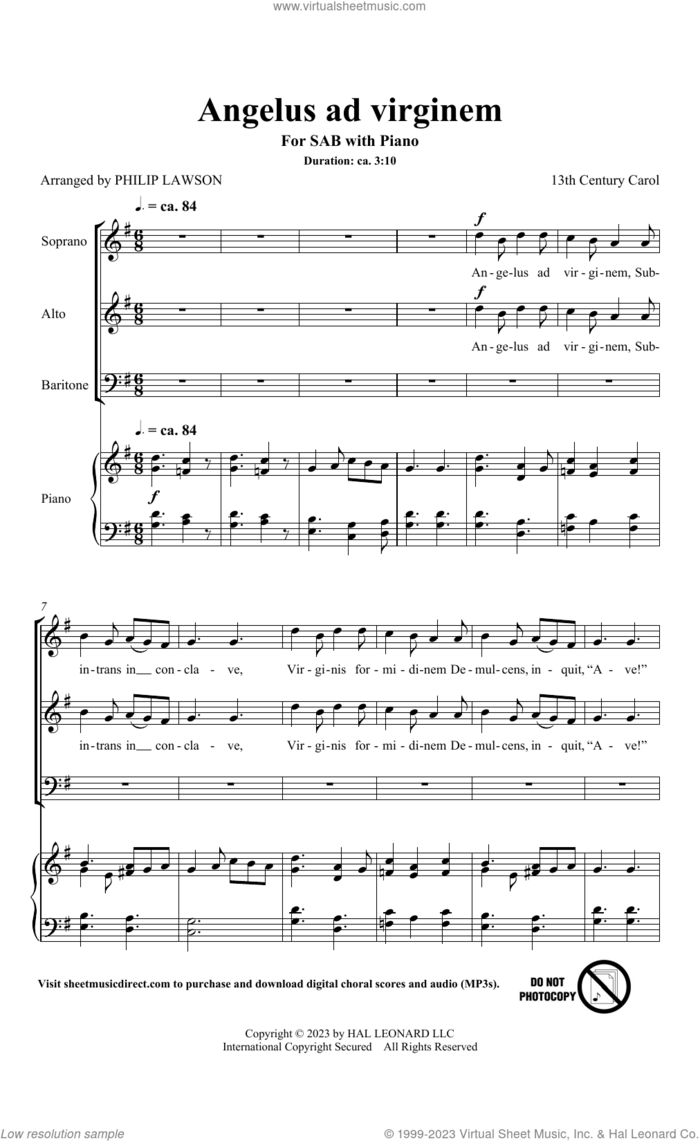 Angelus Ad Virginem (arr. Philip Lawson) sheet music for choir (SAB: soprano, alto, bass) by Medieval Carol and Philip Lawson, intermediate skill level