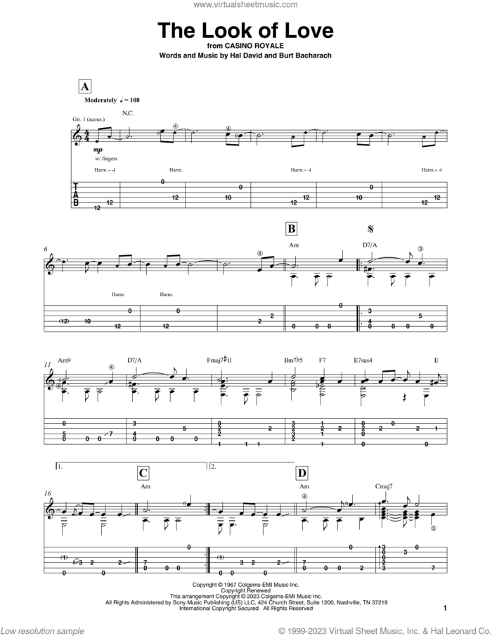 The Look Of Love sheet music for guitar solo by Bacharach & David, Mark Hanson, Burt Bacharach and Hal David, intermediate skill level
