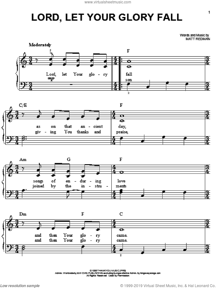 Lord, Let Your Glory Fall sheet music for piano solo by Matt Redman, easy skill level