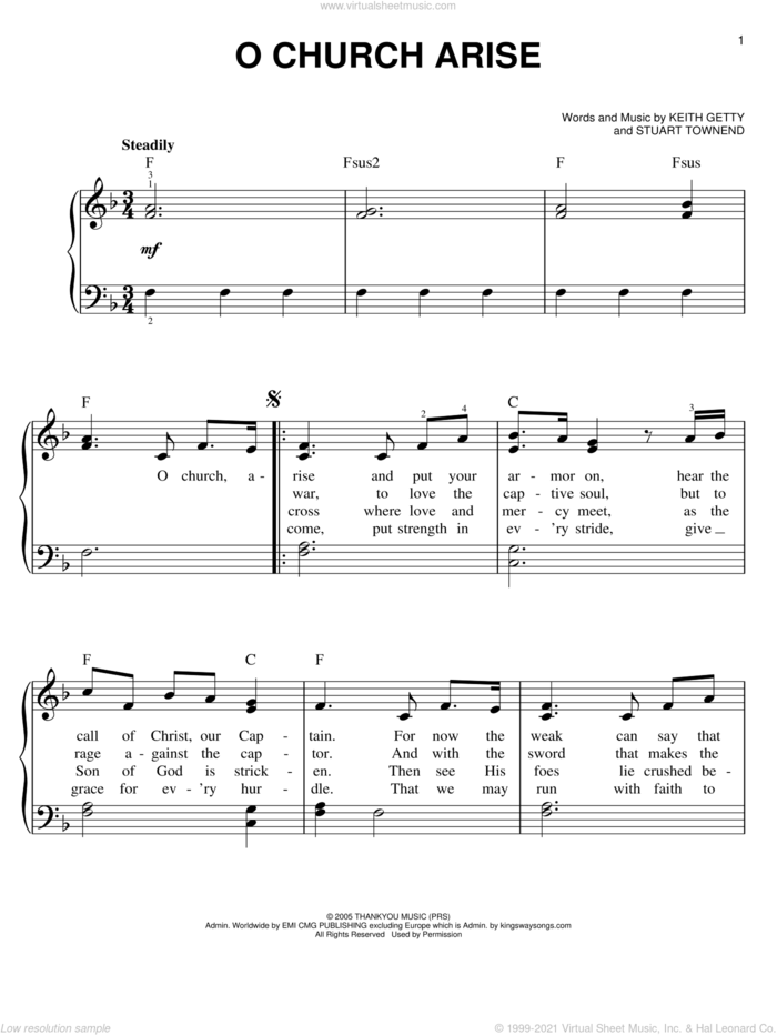O Church Arise, (easy) sheet music for piano solo by Keith & Kristyn Getty, Tim Hughes, Keith Getty and Stuart Townend, easy skill level