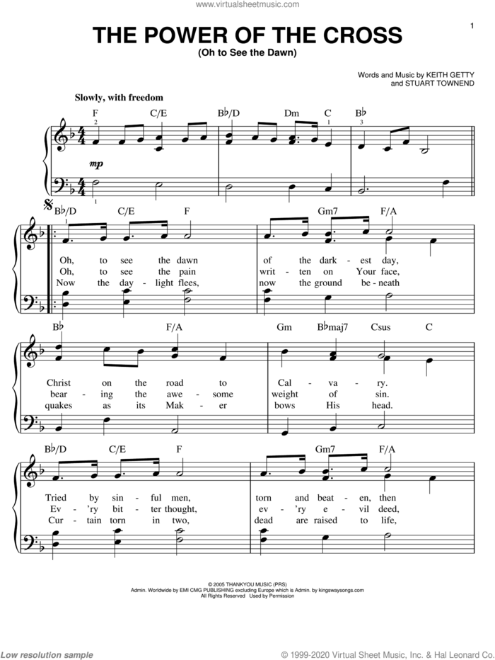 The Power Of The Cross (Oh To See The Dawn) sheet music for piano solo by Stuart Townend, Keith & Kristyn Getty and Keith Getty, easy skill level