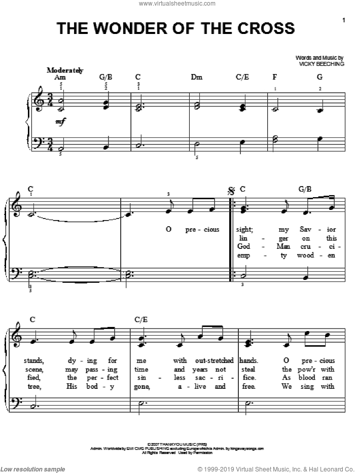 The Wonder Of The Cross sheet music for piano solo by Vicky Beeching, easy skill level