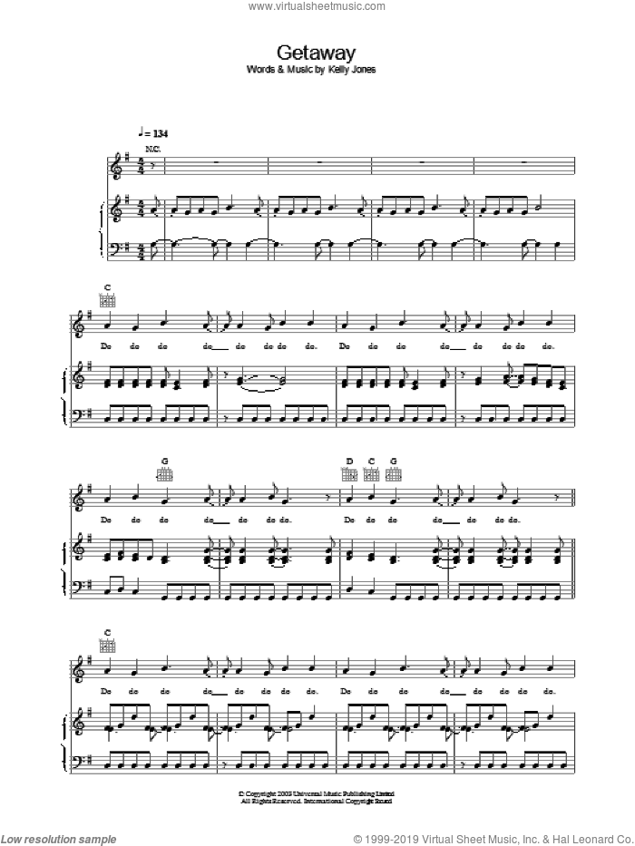 Getaway sheet music for voice, piano or guitar by Stereophonics, intermediate skill level