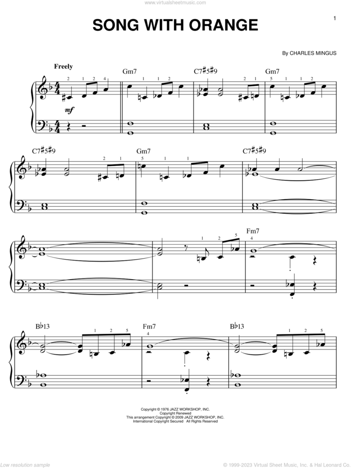 Song With Orange sheet music for piano solo by Charles Mingus, easy skill level