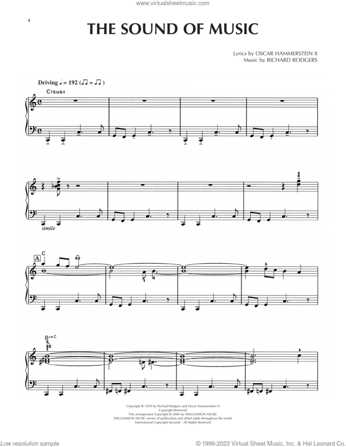 The Sound Of Music [Jazz version] (from The Sound Of Music) sheet music for piano solo by Rodgers & Hammerstein, Oscar II Hammerstein and Richard Rodgers, intermediate skill level